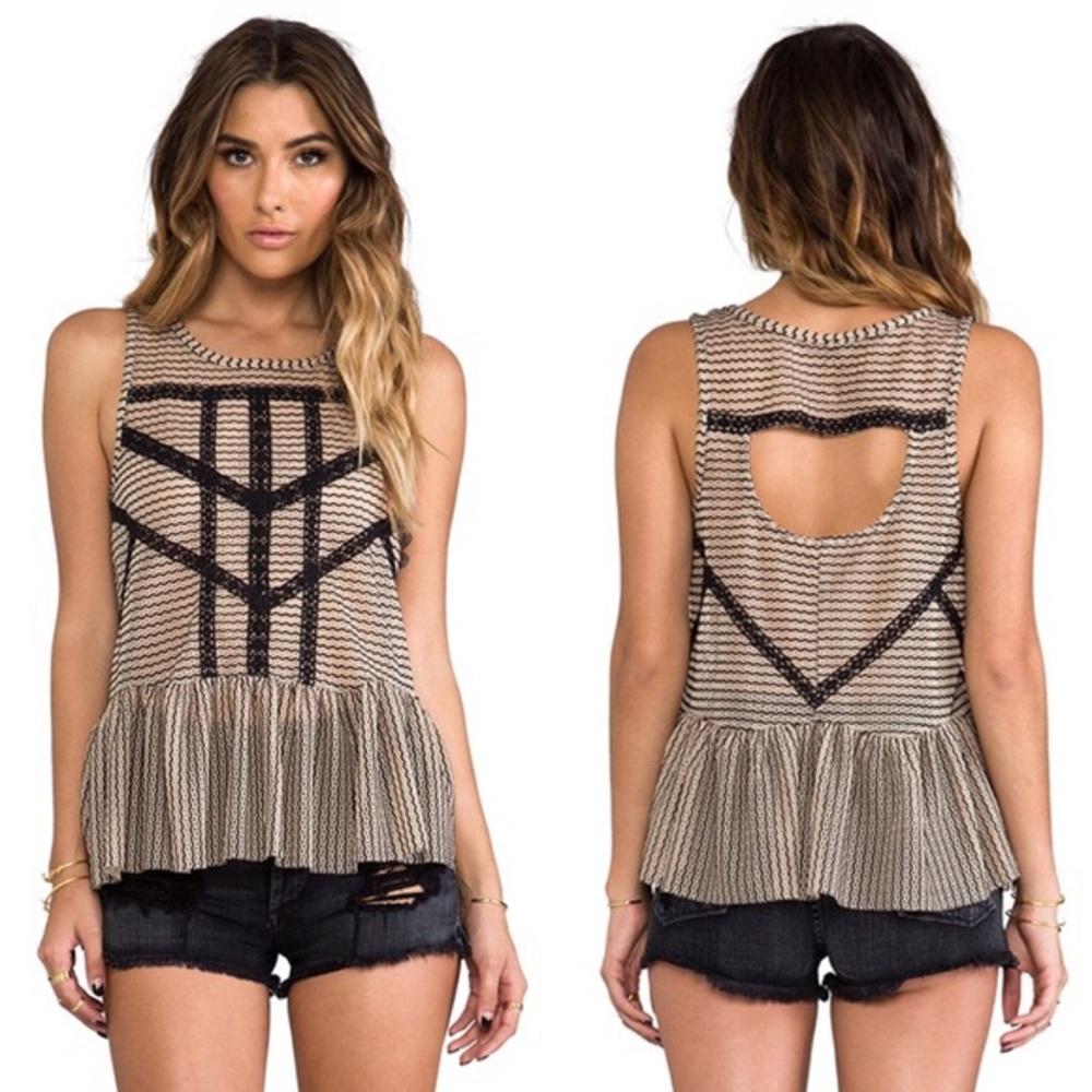 Free People Lace and Stripe Peplum Top
